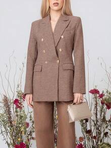 PRISCILA ESCOTO PRISCILA ESCOTO 商务风格翻领长袖格子双排扣西装夹克 - 彩色 - 查看 3