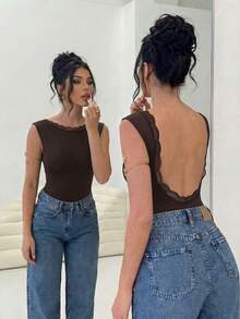 Firerie 女款優雅浪漫蕾絲拼接連身衣，適合派對與度假 - 棕色 - 查看 1