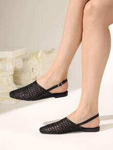 CUCCOO CHICEST Women's Shoes Spring And Summer Flat Bottom Square Toe Shoes Rear Strap Mules Shoes Versatile Elegant And Fashionable Wear Fall Shoes - Black - View 4