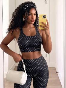 SHEIN Core Rhythm Women's Polka Dot Print Tank Top And Fitted Leggings Sports Set - Multicolor - View 2