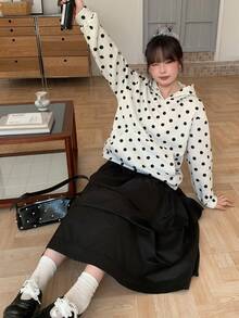 Dazy Plus Large Polka Dot Loose Hooded Sweatshirt For Girls, Casual Daily Wear, Spring And Autumn - Light Grey - View 5