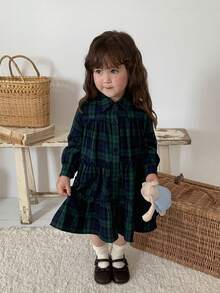 DAZY Infant/Toddler (Girl) Plaid Collar Long Sleeve Spring/Summer Dress - Green - View 7