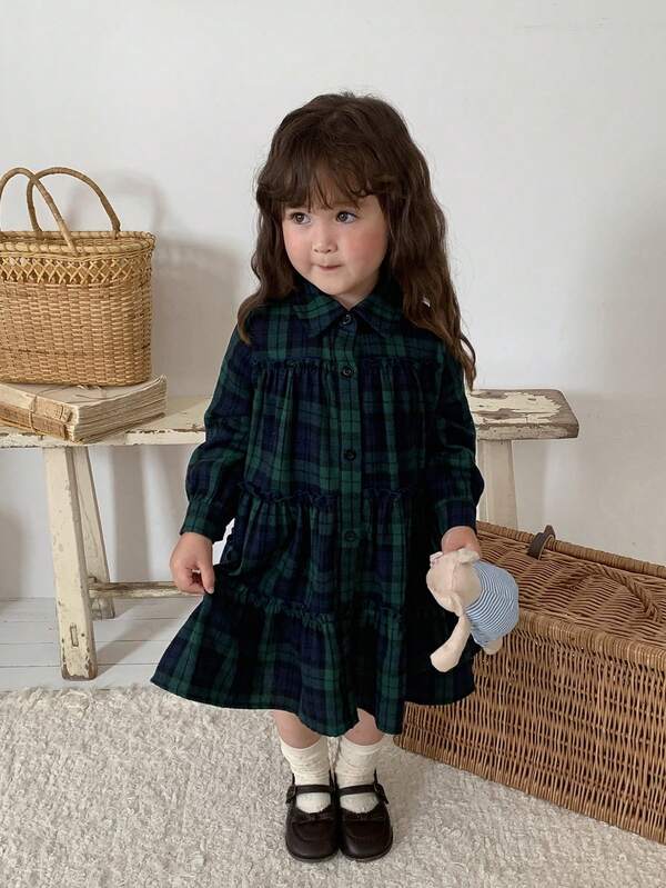 DAZY Infant/Toddler (Girl) Plaid Collar Long Sleeve Spring/Summer Dress