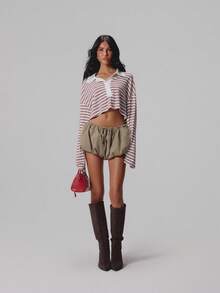 MISSGUIDED 泡泡氣球迷你短褲，彈性抽繩腰頭，抓皺蓬鬆下擺，適合夏季祭典、度假與派對 - 灰色 - 查看 2