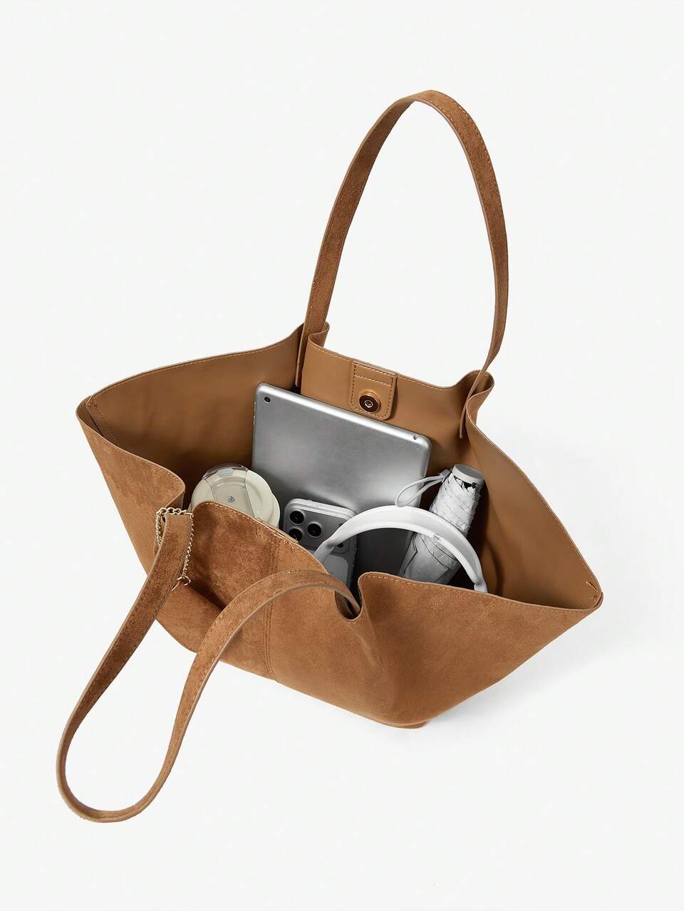 SHEIN Maija Ladies Fashionable Simple Versatile Classic Vintage Brown Suede Tote Shoulder Bag, Commuter Office Dating Daily Shopping