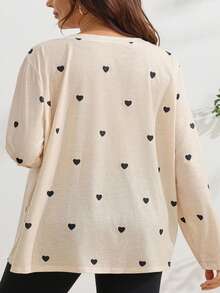 SHEIN Plus Size Maternity Long Sleeve Round Neck Loose Fit Split Hem Digital Print T-Shirt Gender Reveal Autumn Fall Fashion Week Photoshoot Black - Apricot - View 2