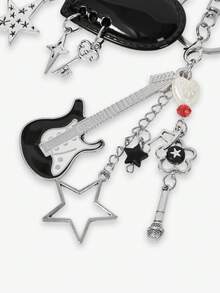 Viva Strut A Y2K Millennial Sweet And Cool Hot Girl With Bright Black Love Electric Guitar Rivet Leather Rope DIY Keychain Bag Pendant - Black and White - View 3