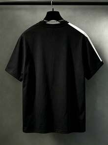Manfinity Homme Men's Plus Size Contrast Stripe Short Sleeve T-Shirt - Black and White - View 2