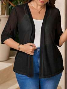 Comfylo Chaqueta casual versátil de talla grande de unicolor - Negro - Ver 3