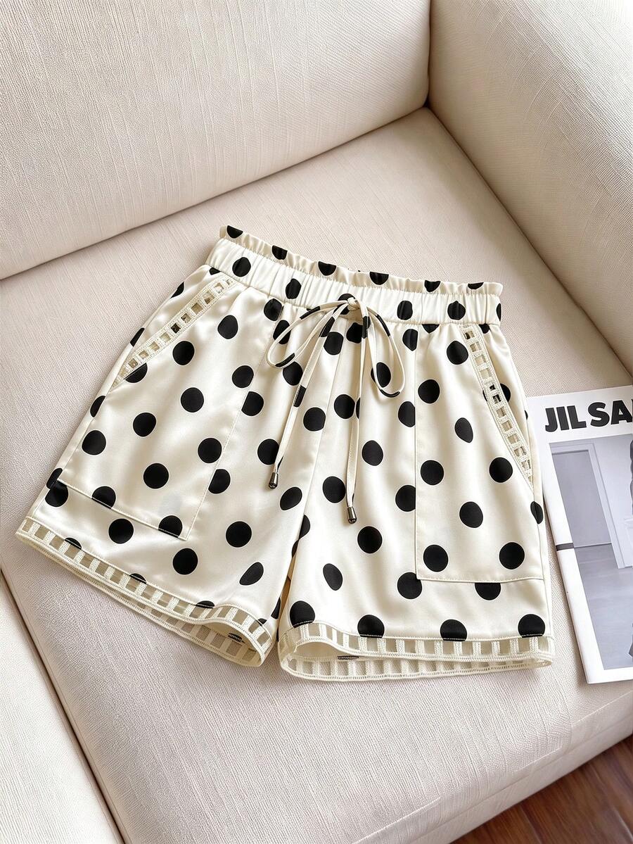 Franclia Women's Summer Casual Polka Dot Print Shorts - Apricot - View 1