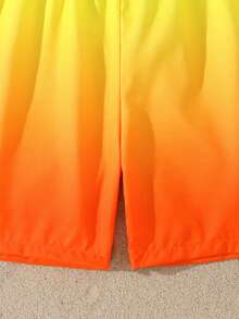 SHEIN 男童單件海灘短褲，梭織布料，客製化印花，適合海邊度假與海邊水上活動 - 橘色 - 查看 4