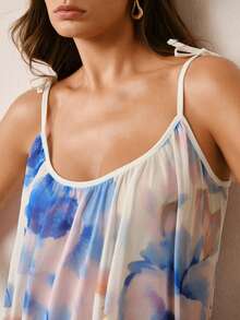 Hourtrue Camisola de Malha de Verão Vestido Feminino Sexy Decote Nas Costas Alças Finas Camisola Longa Conjunto de Robe e Pijama com Renda - Azul - Visão 5