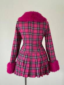 Sunspun Y2K Girly Style Furry Collar Pleated Skirt Cute Minimalist Sexy Mini Skirt 2 Pieces Set Fall - Pink - View 2