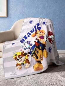 SHEIN | PAW Patrol 1件裝可愛印花加厚毯，柔軟保暖不易掉毛，多尺寸可選，適用於沙發、床鋪、午休使用 - 條紋灰 - 查看 2
