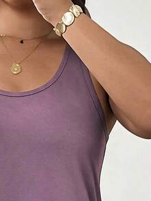 SHEIN LUNE Plus Size Solid Color Versatile Dress, Minimalist Style For Vacation And Beach - Lilac Purple - View 3