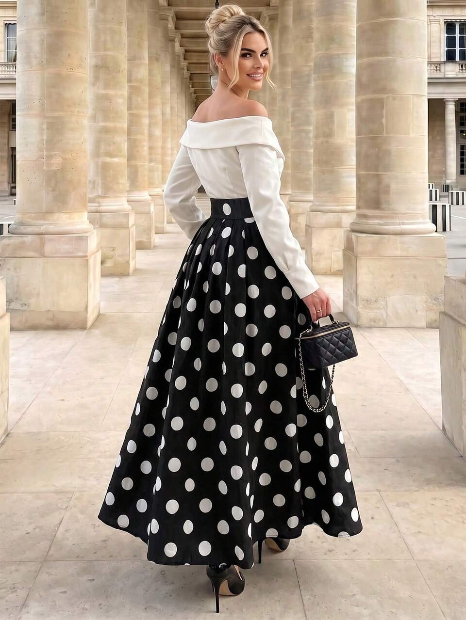 Anewsta Summer Classic Polka Dot Elegant A-Line Holiday Party Skirt For Women