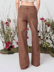 PRISCILA ESCOTO PRISCILA ESCOTO Celana Jeans Wanita Kasual Fashion Jalanan Pinggang Rendah Longgar Kaki Lebar Warna Cokelat - Coklat - View 3