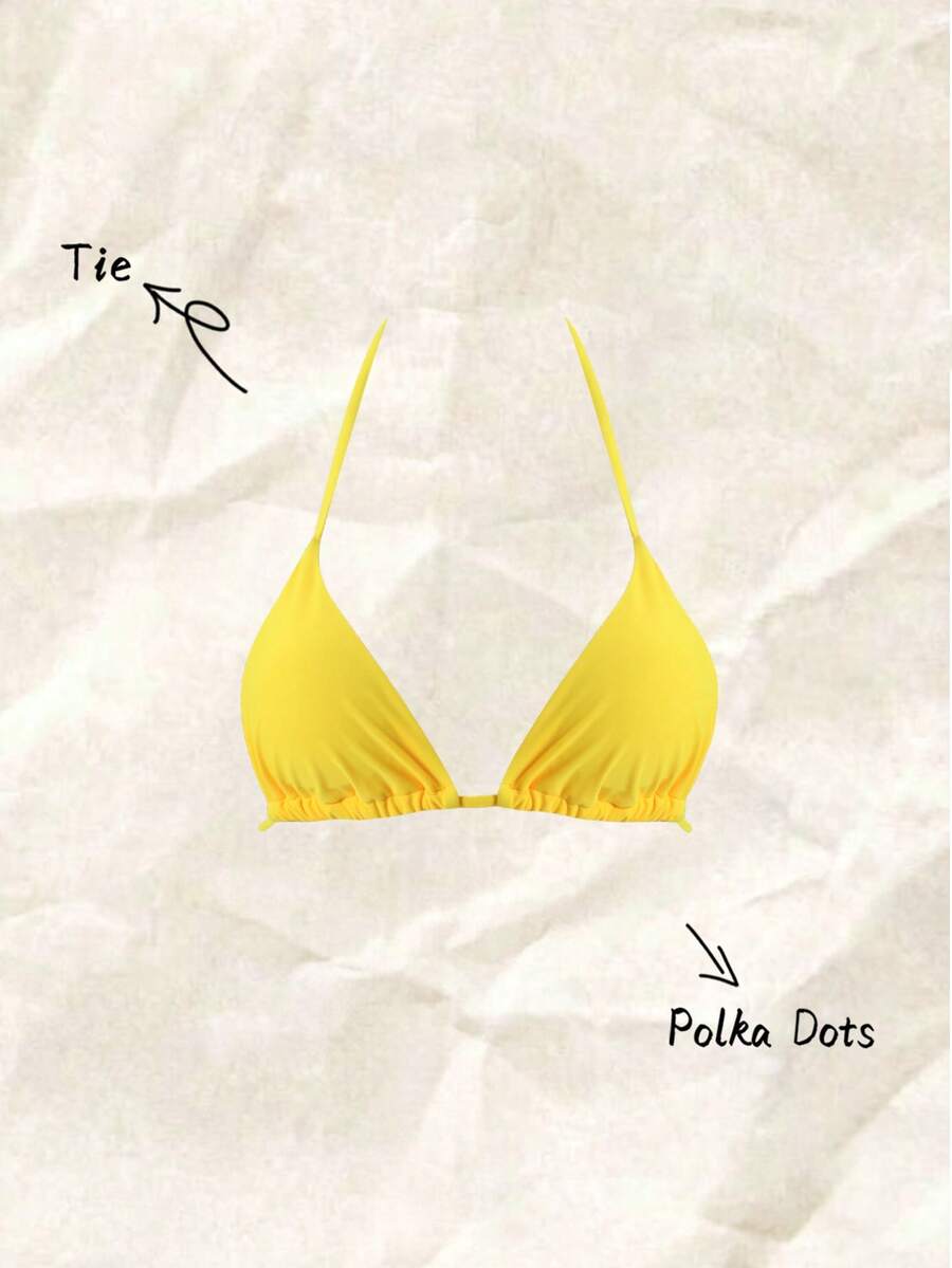 Swim Basics Summer Beach Halter Triangle Bikini Top - Yellow - View 1