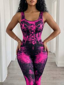 BamGleam Women's Denim Effect Casual Sleeveless Jumpsuit - Multicolor - View 4