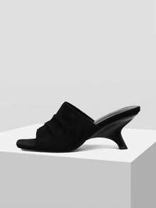 Mnmlis Women's Black Spring/Summer Fashion Versatile New Square Toe Ruched Slip-On Wedge Sandals, Suitable For Dating And Commuting - Black - View 2