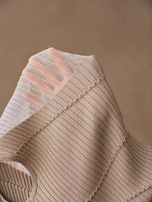 Anewsta Twisted Texture Knit Skirt With Gradient Sheer Mesh, High Waist Bodycon - Beige - View 8