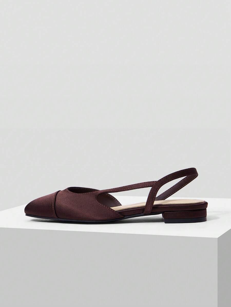 MOTF PREMIUM FOUR SEASONS COMFORTABLE WOMEN'S FLAT BOTTOM SLINGBACK SHOES, SATIN MATERIAL, COFFEE BROWN ELEGANT VERSATILE - Satin brown - View 2