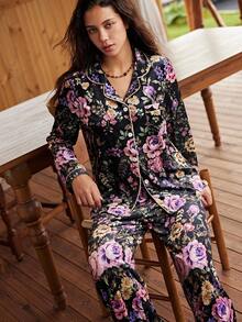 Lullawish Conjunto de pijama casual de mujer con estampado floral bohemio para vacaciones - Multicolor - Ver 5
