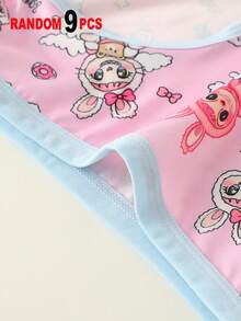 SHEIN 9件套 女童卡通动物、爱心、彩虹、云朵印花简约时尚三角内裤 - 彩色 - 查看 3
