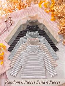 SHEIN 4pcs Baby Girl High Neck Striped Thick Composite Material Loose Versatile Base Layer Tops Suitable For Winter - Multicolor - View 1