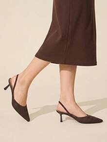 CUCCOO BASICS Fabric Fabric Stretch Back Strap High Heel Shoes Suitable For Commuting - Coffee Brown - View 5
