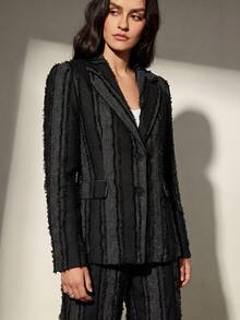 Aveloria Modichic Women's Textured Vertical Stripe Button Jacket And Wide Leg Pants Suit Set - Black - View 4