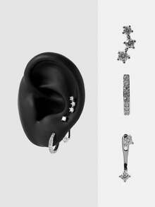 MortiRose Silver Sweet And Cool Girl Wind Star Love Six-Piece Set Of Earrings Chain Fringed Earrings Daily Versatile Niche Design Stud Earrings - Silver - View 4