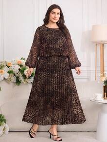 Modelyn Plus Size Women's Leopard Print Casual Party & Travel Dress - Multicolor - View 1