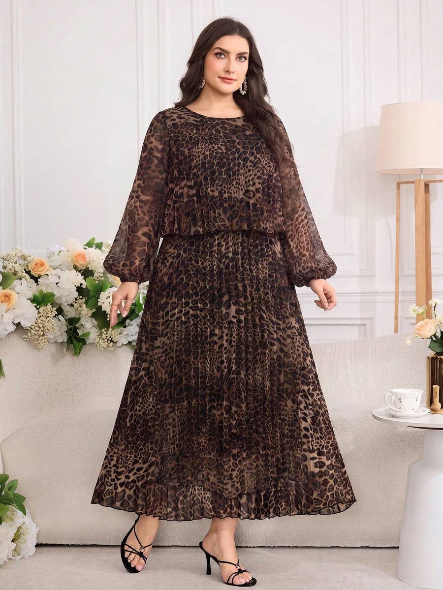 Modelyn Plus Size Women's Leopard Print Casual Party & Travel Dress - Multicolor - View 1