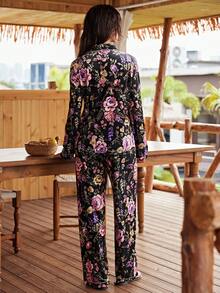 Lullawish Conjunto de pijama casual de mujer con estampado floral bohemio para vacaciones - Multicolor - Ver 2