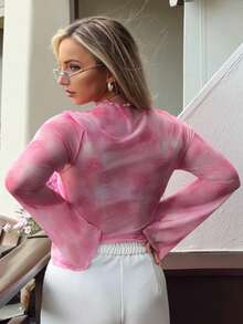 Jeta Ari Women's Floral Print Bell Sleeve Top Pink Fall - Pink - View 2