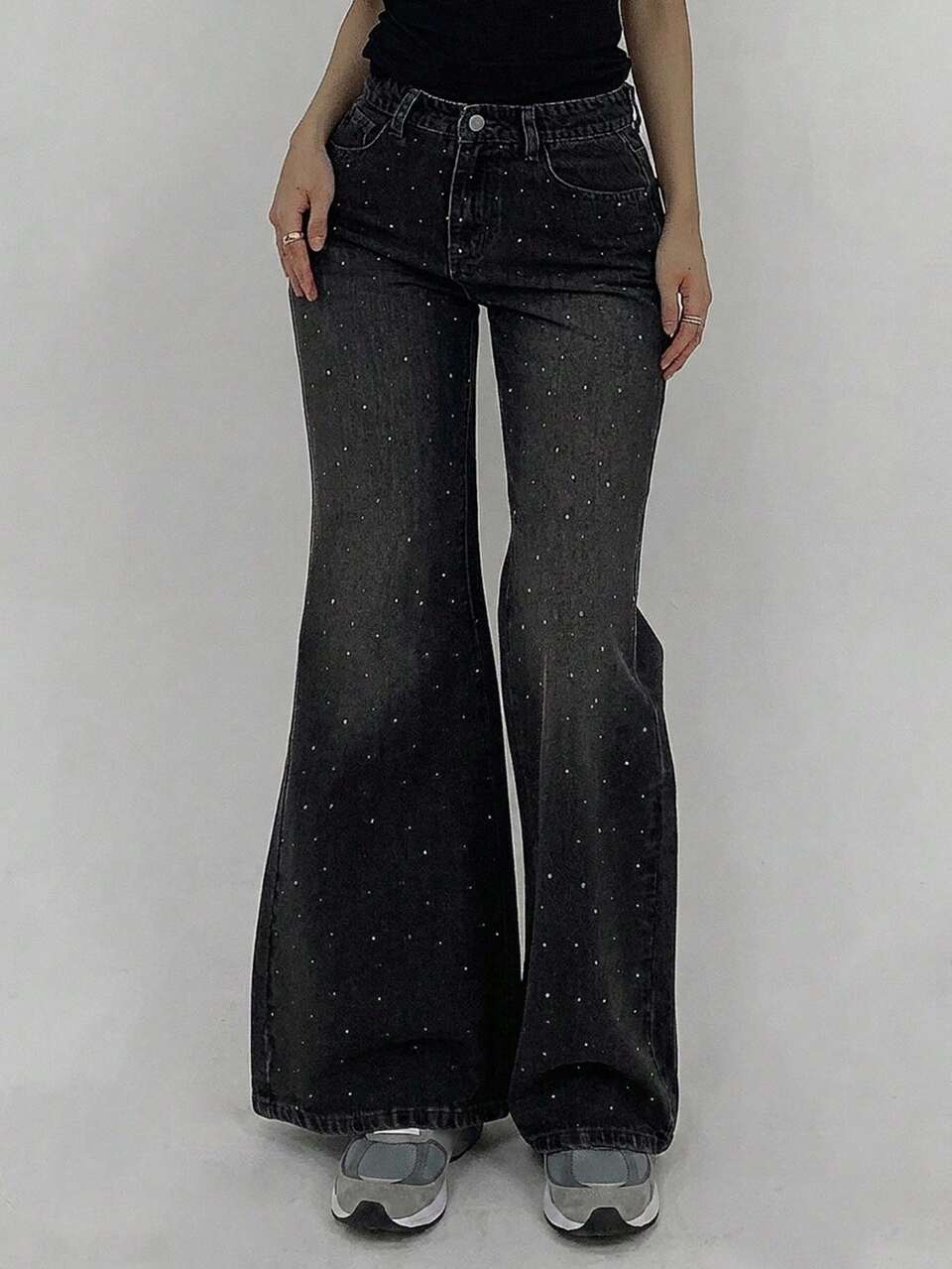 Tween Girl Button Pocket Set Casual Versatile Daily Wear Denim Flare Jeans Fall