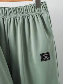 SHEIN 青少年男孩拼色寬鬆長袖連帽衫套裝，冬季，街頭風，畢業，返校 - 軍綠色 - 查看 4