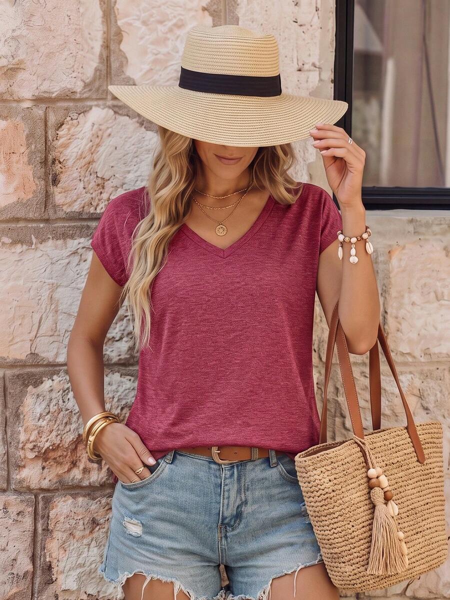 EMERY ROSE Women T-Shirts Plain Casual - Redwood - View 1