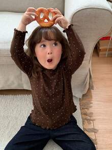 DAZY Infant (Girl) Polka Dot Korean Style Long Sleeve Ruffle Trim Top Toddler Fall - Coffee Brown - View 6