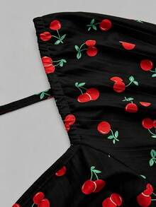 Sweetra Body de talla grande con estampado de cerezas, cuello corazón, espalda descubierta, hombros con lazo y acanalado - Multicolor - Ver 4