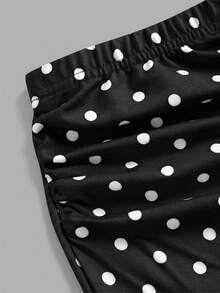 Firerie Kids Firerie Kids 青少年女孩時尚休閒黑白波點不對稱領短袖修身T恤+魚尾裙套裝，適合海邊度假 - 黑色 - 查看 3