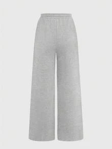 SHEIN 兒童青少年女孩灰色刺繡休閒老錢風長袖寬鬆運動衫套裝 2件組，適合秋冬城市度假與學校穿著 - 淺灰色 - 查看 9