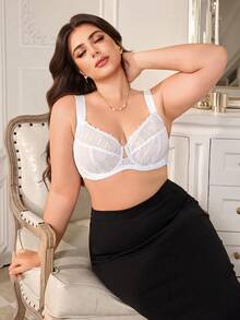 MuseNap CURVE Elegant Dreamy Silver Thread Embroidery Patchwork, Wide Adjustable Straps, Push-Up Lift With Underwire, Plus Size Full Coverage Bra, 1pc - Grey - View 4