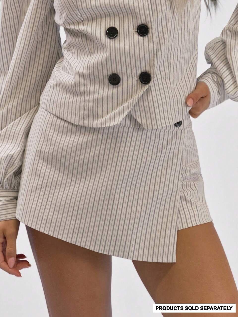 Striped Side Button Low-Rise Mini Skirt