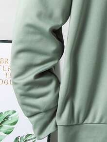 SHEIN 青少年男孩拼色寬鬆長袖連帽衫套裝，冬季，街頭風，畢業，返校 - 軍綠色 - 查看 6