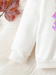 SHEIN Autumn/Winter Girls Toddler Fresh Colorful Pink Bow Design Pattern Print Basic Hooded Sweatshirt Tops - White - View 5