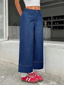 SHEIN PETITE Women's Low Waist Straight Leg Cropped Jeans Blue - Medium Wash - View 6