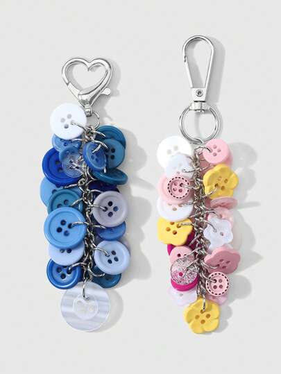 ROMWE Kawaii 1 Creative, Unique, Simple And Multi-Colored Irregular Flat Button DIY Keychain Bag Pendant, Suitable For Sisters To Wear, Holiday Gift