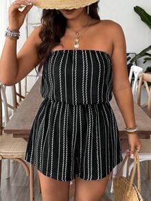 SHEIN VCAY Plus Floral Print Tube Romper Spring Summer Women - Black and White - View 5